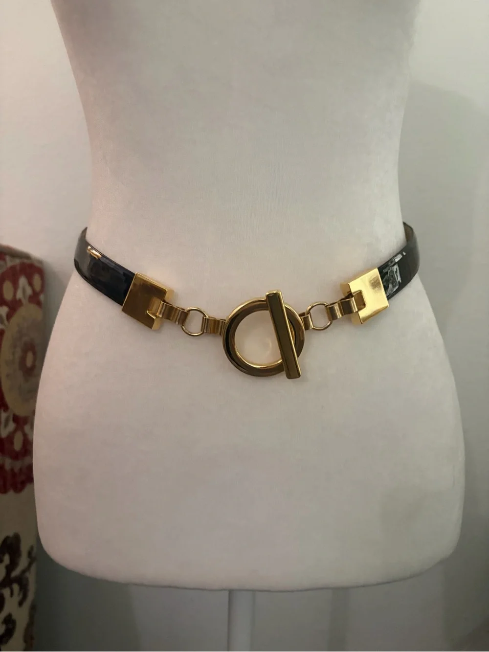 Designer inspired Black Belt with Gold Toggle Hardware